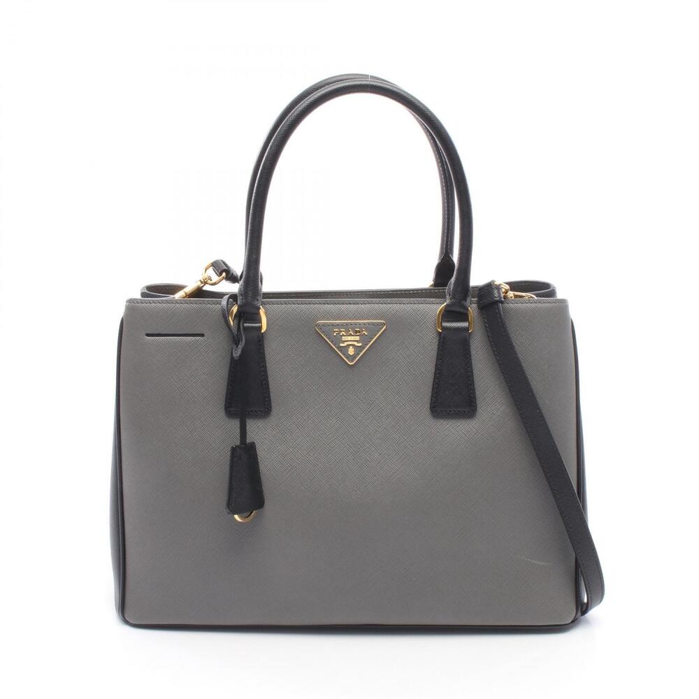 Prada SAFFIANO LUX Galleria Handbag Leather Gray Black